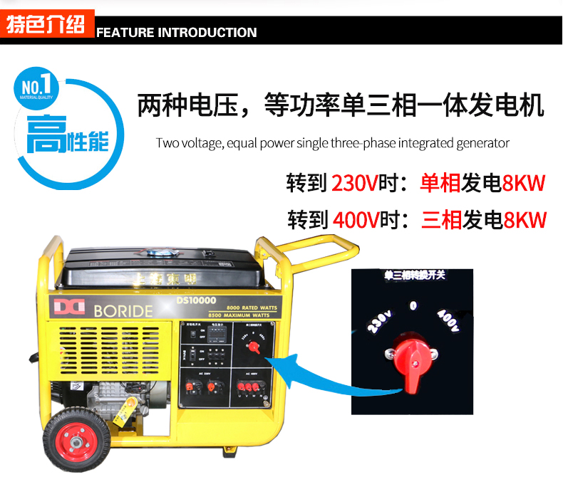 BR系列單三相8kw汽油發(fā)電機(jī)特色